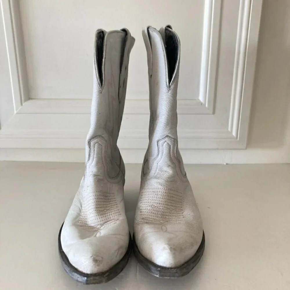 Mexicana Free People Lightning Strikes White Leather Western Boots Sz 8